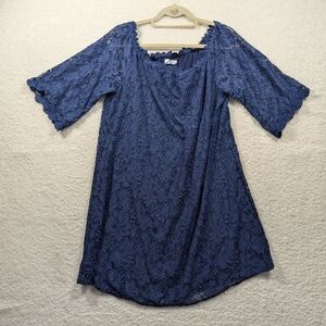 Blue Ruffled Tunic Dress with 3/4 Sleeves